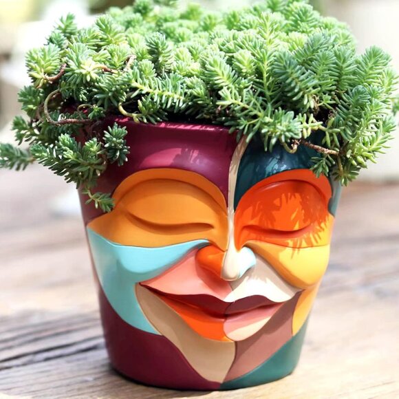 Other - Abstract Rainbow Head Planter, Unique Face Plant Pot with Drainage, Cute Eclecti